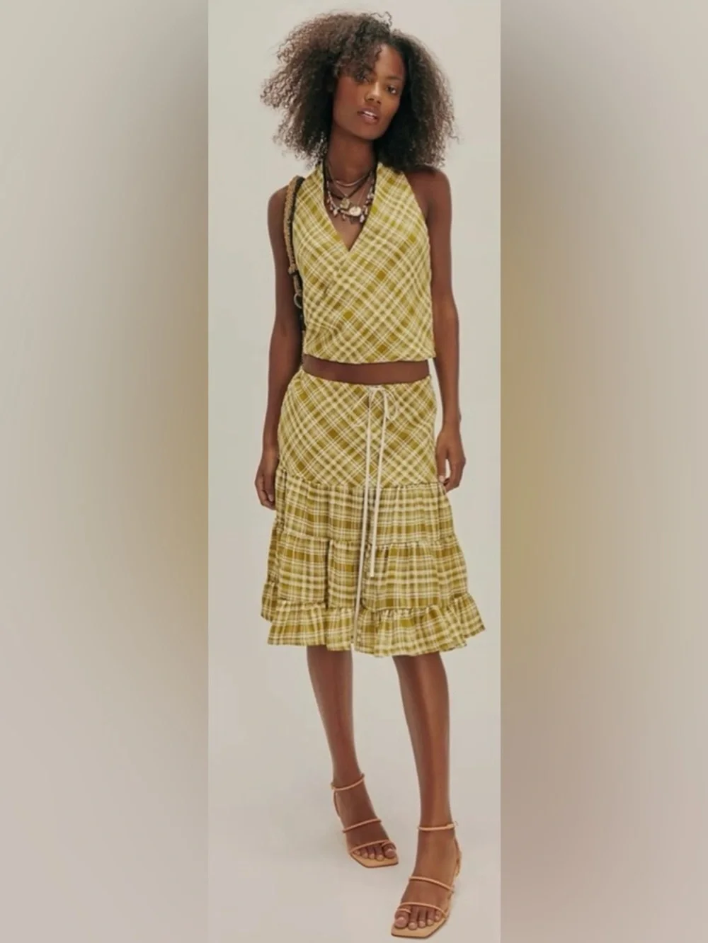 NWT Free People XS Traymore Plaid Set in Avocado 🥑 Oil Green 2 PIECE New $198 - Picture 2 of 11